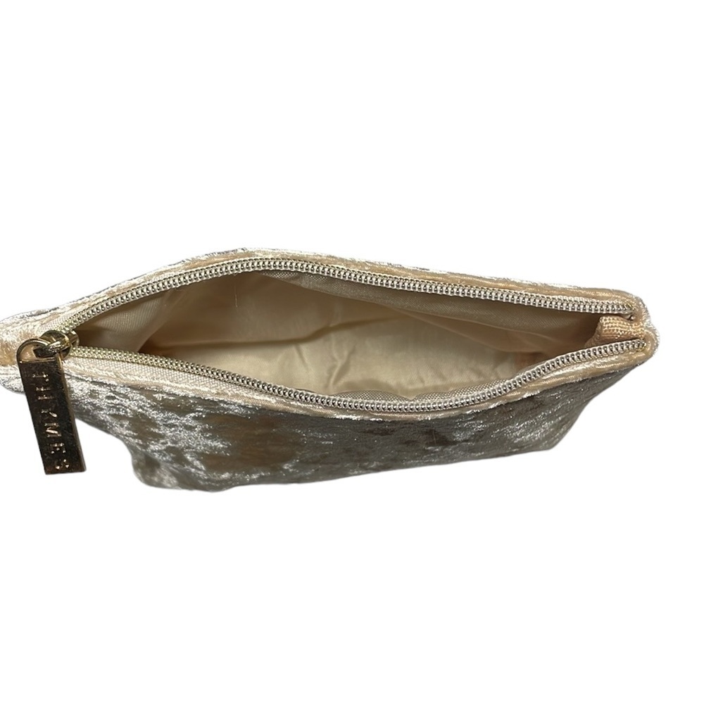 Thymes Gold Crushed Velvet Cosmetic Bag Makeup Pouch Travel Organizer 5x6 - Picture 3 of 3